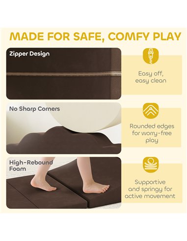 AIYAPLAY 7 Piece Kids Soft Play Set with Detachable Cover, Baby Indoor Climb and Crawl Foam Toy for Toddlers, Preschoolers, Brow
