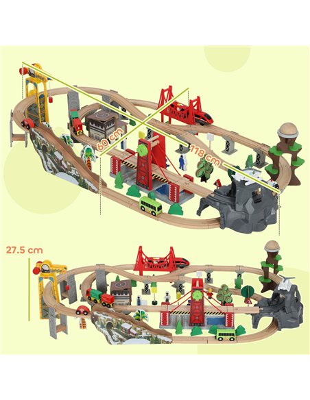 AIYAPLAY 100 Piece Wooden Train Set for Kids 3+ Years with Track, Crane, Battery Operated Train - pic 176399 | FastDaddyshop