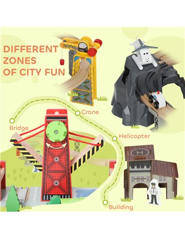 AIYAPLAY 100 Piece Wooden Train Set for Kids 3+ Years with Track, Crane, Battery Operated Train