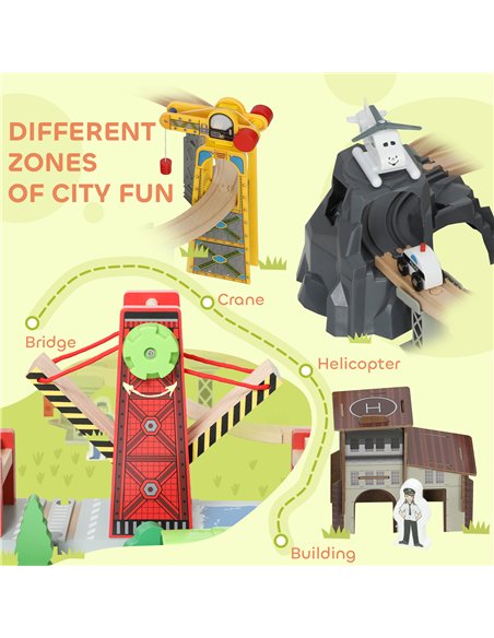 AIYAPLAY 100 Piece Wooden Train Set for Kids 3+ Years with Track, Crane, Battery Operated Train - pic 176402 | FastDaddyshop