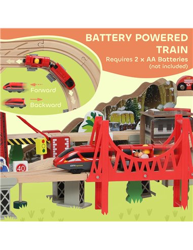 AIYAPLAY 100 Piece Wooden Train Set for Kids 3+ Years with Track, Crane, Battery Operated Train