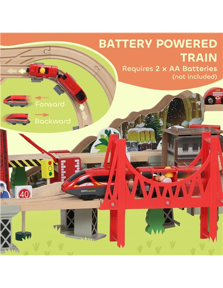 AIYAPLAY 100 Piece Wooden Train Set for Kids 3+ Years with Track, Crane, Battery Operated Train - pic 176404 | FastDaddyshop