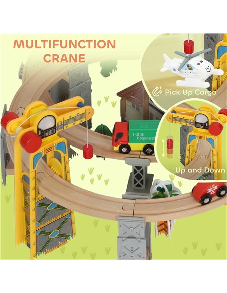 AIYAPLAY 100 Piece Wooden Train Set for Kids 3+ Years with Track, Crane, Battery Operated Train - pic 176405 | FastDaddyshop