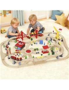 AIYAPLAY 133-Piece Wooden Train Set, Toy Train with Crane, Storage Box, for Kids Ages 3+ 2