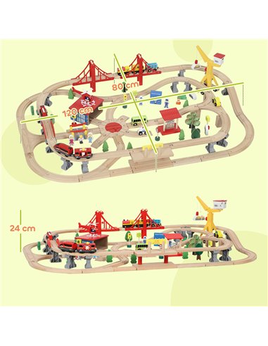 AIYAPLAY 133-Piece Wooden Train Set, Toy Train with Crane, Storage Box, for Kids Ages 3+