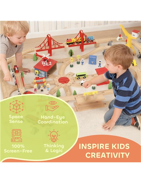 AIYAPLAY 133-Piece Wooden Train Set, Toy Train with Crane, Storage Box, for Kids Ages 3+ - pic 176409 | FastDaddyshop
