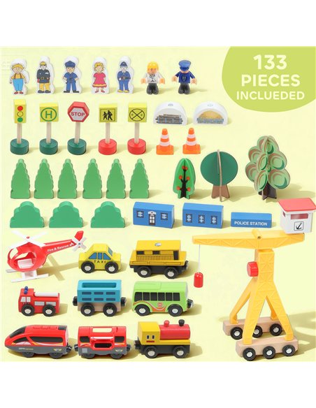 AIYAPLAY 133-Piece Wooden Train Set, Toy Train with Crane, Storage Box, for Kids Ages 3+ - pic 176410 | FastDaddyshop