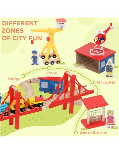 AIYAPLAY 133-Piece Wooden Train Set, Toy Train with Crane, Storage Box, for Kids Ages 3+