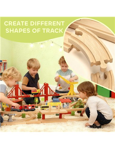 AIYAPLAY 133-Piece Wooden Train Set, Toy Train with Crane, Storage Box, for Kids Ages 3+