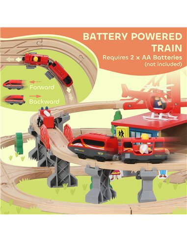 AIYAPLAY 133-Piece Wooden Train Set, Toy Train with Crane, Storage Box, for Kids Ages 3+