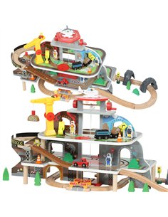AIYAPLAY 79 Piece Wooden Train Set, Kids Train Track Mine Themed with Crane, Helicopter