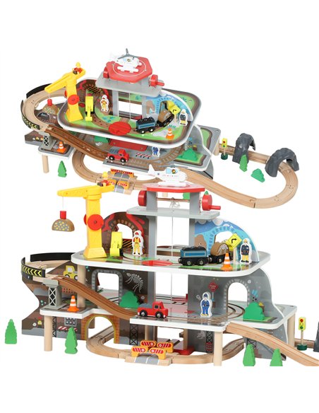 AIYAPLAY 79 Piece Wooden Train Set, Kids Train Track Mine Themed with Crane, Helicopter - pic 176415 | FastDaddyshop