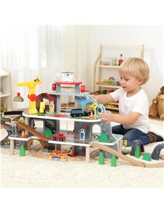 AIYAPLAY 79 Piece Wooden Train Set, Kids Train Track Mine Themed with Crane, Helicopter 2