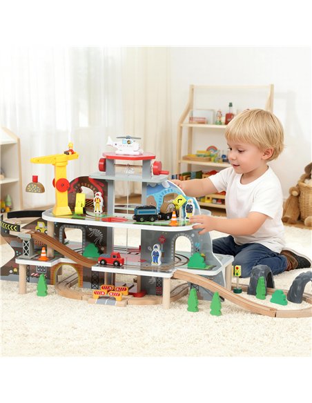 AIYAPLAY 79 Piece Wooden Train Set, Kids Train Track Mine Themed with Crane, Helicopter - pic 176416 | FastDaddyshop