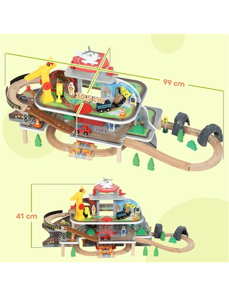 AIYAPLAY 79 Piece Wooden Train Set, Kids Train Track Mine Themed with Crane, Helicopter - pic 176417 | FastDaddyshop