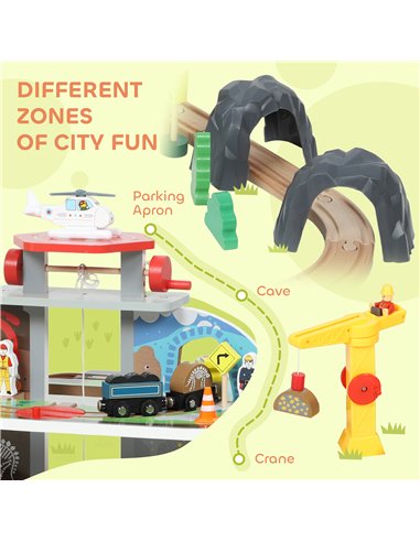 AIYAPLAY 79 Piece Wooden Train Set, Kids Train Track Mine Themed with Crane, Helicopter