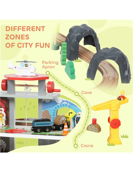 AIYAPLAY 79 Piece Wooden Train Set, Kids Train Track Mine Themed with Crane, Helicopter - pic 176420 | FastDaddyshop