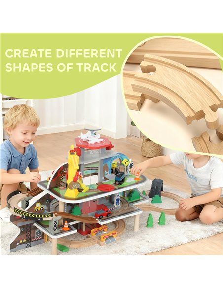 AIYAPLAY 79 Piece Wooden Train Set, Kids Train Track Mine Themed with Crane, Helicopter - pic 176421 | FastDaddyshop