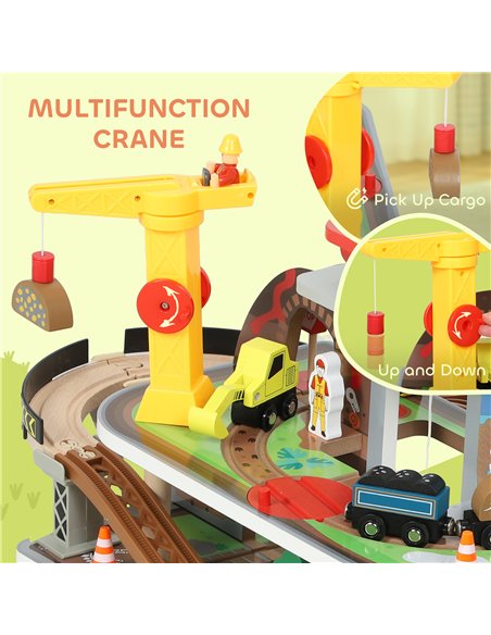 AIYAPLAY 79 Piece Wooden Train Set, Kids Train Track Mine Themed with Crane, Helicopter - pic 176423 | FastDaddyshop