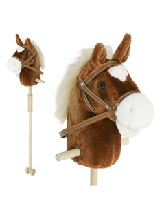 AIYAPLAY Stick Horse with Wood Wheels, Real Pony Neighing and Galloping Sounds, Grip Handle, 95 cm, Brown