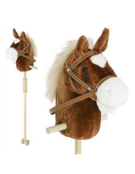 AIYAPLAY Stick Horse with Wood Wheels, Real Pony Neighing and Galloping Sounds, Grip Handle, 95 cm, Brown - pic 176424 | FastDaddyshop