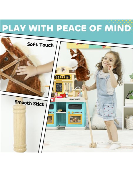 AIYAPLAY Stick Horse with Wood Wheels, Real Pony Neighing and Galloping Sounds, Grip Handle, 95 cm, Brown - pic 176428 | FastDaddyshop