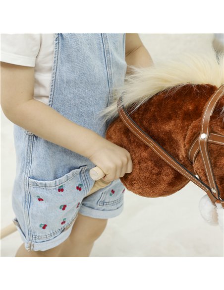 AIYAPLAY Stick Horse with Wood Wheels, Real Pony Neighing and Galloping Sounds, Grip Handle, 95 cm, Brown - pic 176432 | FastDaddyshop