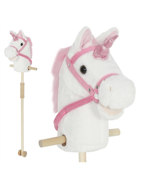 AIYAPLAY Unicorn Stick Horse with Wood Wheels, Real Pony Neighing and Galloping Sounds, Grip Handle, 95 cm, White - pic 176433 | FastDaddyshop