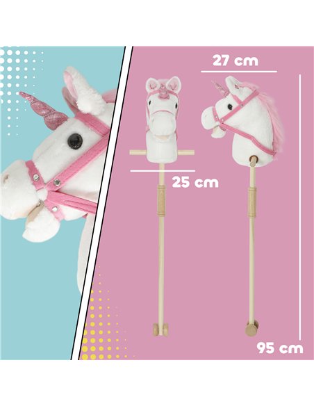 AIYAPLAY Unicorn Stick Horse with Wood Wheels, Real Pony Neighing and Galloping Sounds, Grip Handle, 95 cm, White - pic 176435 | FastDaddyshop