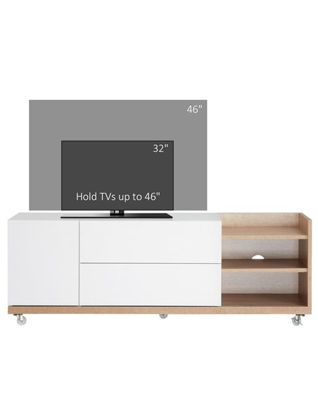 Homcom 1200mm TV Stand with Wheels, Storage Shelves and Drawers, White & Natural - pic 17644 | FastDaddyshop
