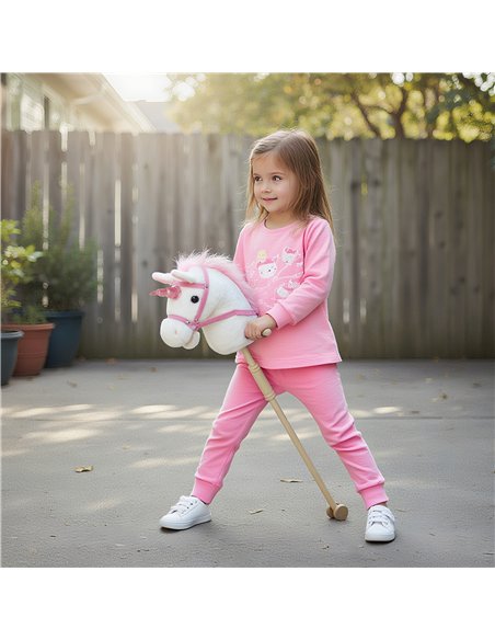 AIYAPLAY Unicorn Stick Horse with Wood Wheels, Real Pony Neighing and Galloping Sounds, Grip Handle, 95 cm, White - pic 176440 | FastDaddyshop