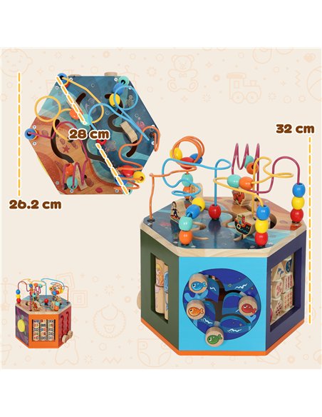 AIYAPLAY Wooden Activity Cube, Baby Toys with Bead Maze, Pattern Sorter for Toddlers Boys and Girls 18+ Months - pic 176444 | FastDaddyshop