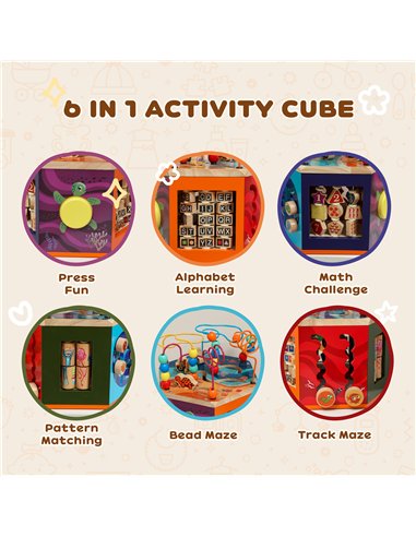 AIYAPLAY Wooden Activity Cube, Baby Toys with Bead Maze, Pattern Sorter for Toddlers Boys and Girls 18+ Months