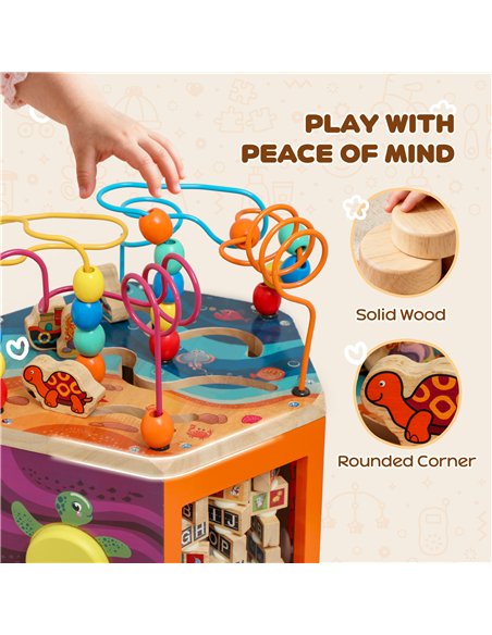 AIYAPLAY Wooden Activity Cube, Baby Toys with Bead Maze, Pattern Sorter for Toddlers Boys and Girls 18+ Months - pic 176446 | FastDaddyshop