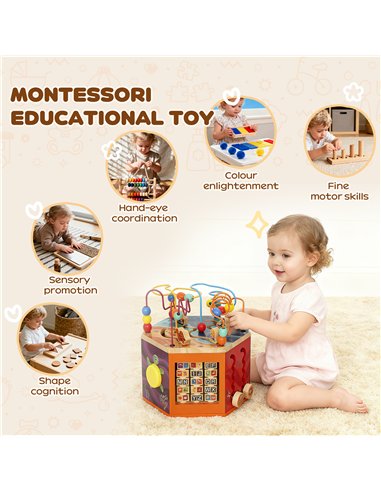 AIYAPLAY Wooden Activity Cube, Baby Toys with Bead Maze, Pattern Sorter for Toddlers Boys and Girls 18+ Months