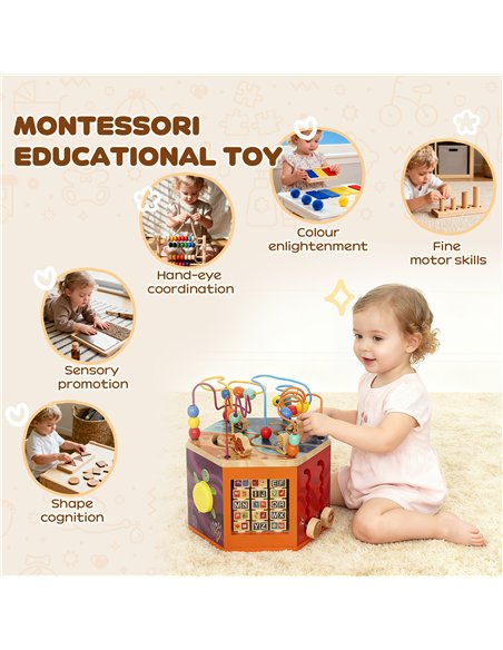 AIYAPLAY Wooden Activity Cube, Baby Toys with Bead Maze, Pattern Sorter for Toddlers Boys and Girls 18+ Months - pic 176447 | FastDaddyshop