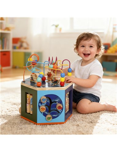 AIYAPLAY Wooden Activity Cube, Baby Toys with Bead Maze, Pattern Sorter for Toddlers Boys and Girls 18+ Months