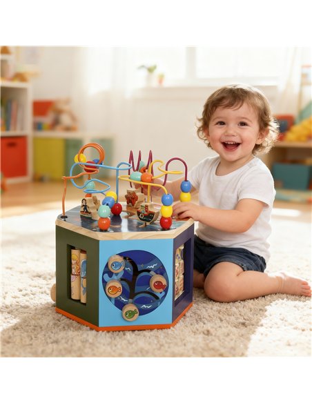 AIYAPLAY Wooden Activity Cube, Baby Toys with Bead Maze, Pattern Sorter for Toddlers Boys and Girls 18+ Months - pic 176448 | FastDaddyshop