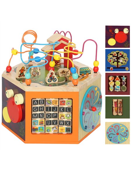 AIYAPLAY 8 in 1 Wooden Activity Cube with Bead Maze, Shape Sorter, for Kids Boys Girls 18+ Months - pic 176451 | FastDaddyshop
