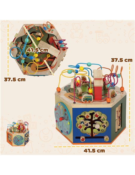 AIYAPLAY 8 in 1 Wooden Activity Cube with Bead Maze, Shape Sorter, for Kids Boys Girls 18+ Months - pic 176453 | FastDaddyshop