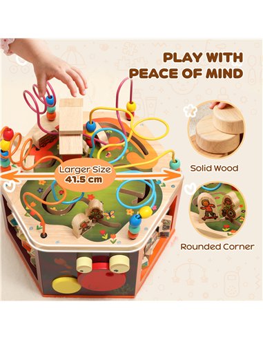 AIYAPLAY 8 in 1 Wooden Activity Cube with Bead Maze, Shape Sorter, for Kids Boys Girls 18+ Months