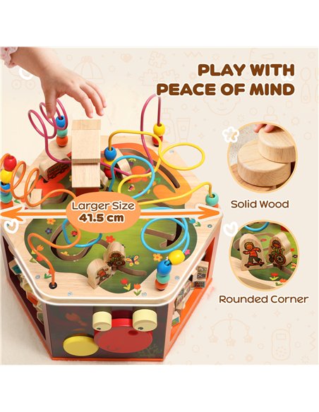 AIYAPLAY 8 in 1 Wooden Activity Cube with Bead Maze, Shape Sorter, for Kids Boys Girls 18+ Months - pic 176455 | FastDaddyshop