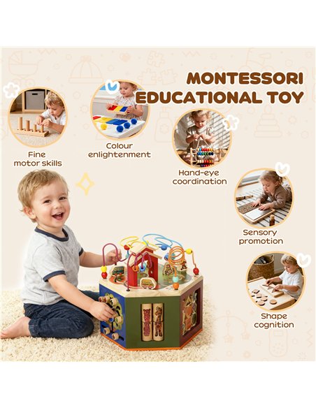 AIYAPLAY 8 in 1 Wooden Activity Cube with Bead Maze, Shape Sorter, for Kids Boys Girls 18+ Months - pic 176456 | FastDaddyshop