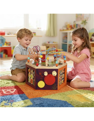 AIYAPLAY 8 in 1 Wooden Activity Cube with Bead Maze, Shape Sorter, for Kids Boys Girls 18+ Months