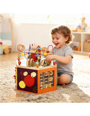 AIYAPLAY 8 in 1 Wooden Activity Cube with Bead Maze, Shape Sorter, for Kids Boys Girls 18+ Months