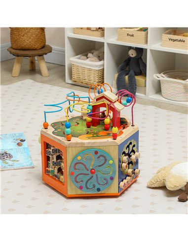 AIYAPLAY 8 in 1 Wooden Activity Cube with Bead Maze, Shape Sorter, for Kids Boys Girls 18+ Months