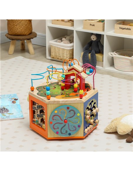 AIYAPLAY 8 in 1 Wooden Activity Cube with Bead Maze, Shape Sorter, for Kids Boys Girls 18+ Months - pic 176459 | FastDaddyshop