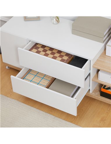 Homcom 1200mm TV Stand with Wheels, Storage Shelves and Drawers, White & Natural
