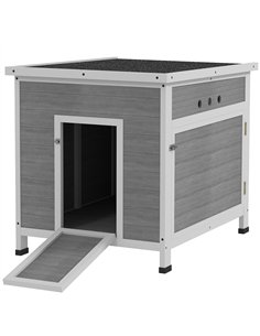 PawHut Wooden Duck House with Ramp, Double Doors, Openable Asphalt Roof, Ventilation Holes, Removable Base, Light Grey