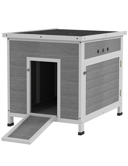 PawHut Wooden Duck House with Ramp, Double Doors, Openable Asphalt Roof, Ventilation Holes, Removable Base, Light Grey - pic 176460 | FastDaddyshop